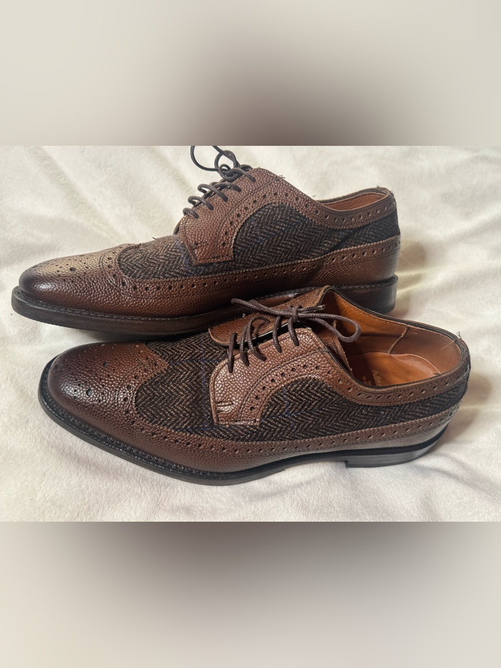 Allen Edmonds Brown Leather & Dark Brown Wool Wingtip Oxfords